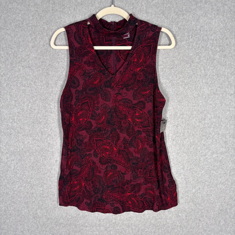 Ruff Hewn Burgundy Paisley Top Medium‎ Chocker V Neck Mock Neck Tank Whimsigoth